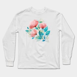 Watercolor Pink and Turquoise Botanical Arrangement 1 Long Sleeve T-Shirt